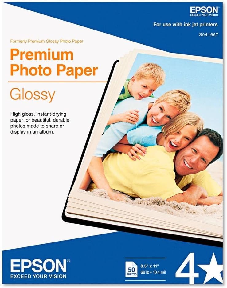 Epson Premium Photo Paper GLOSSY (8.5x11 Inches, 50 Sheets)