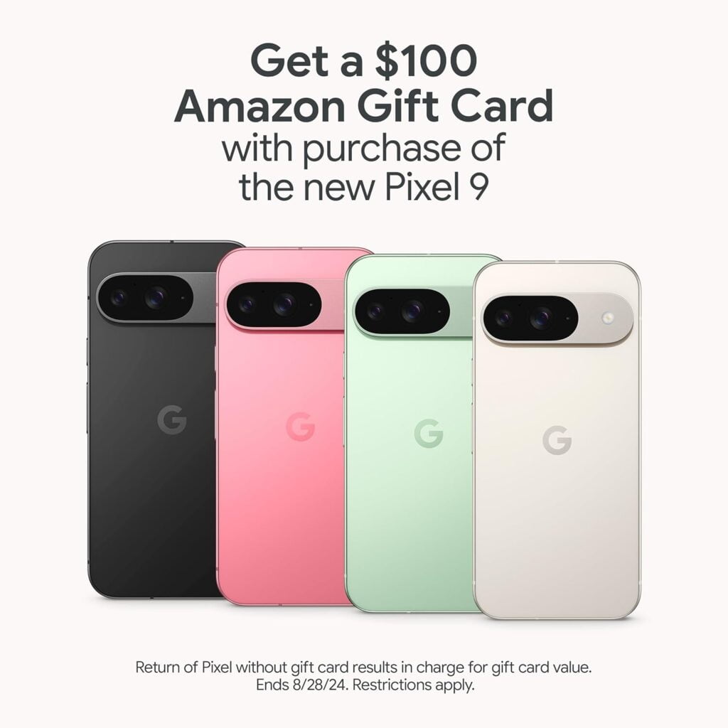 Google Pixel 9 - Peony - 128 GB with $100 Amazon Gift Card